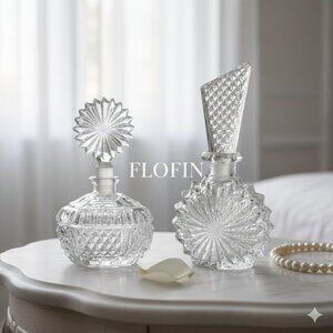 Vintage Crystal Perfume Bottle Pair | Vanity Decor Cut Glass